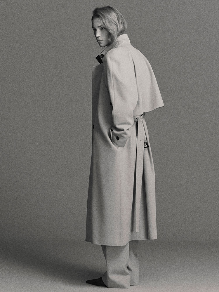 ラップオーバー ウールツイルトレンチコート